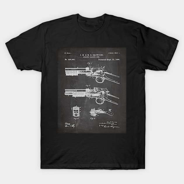 Browning Breach Rifle Patent - Gun Lover Gunsmith Art - Black Chalkboard T-Shirt by patentpress